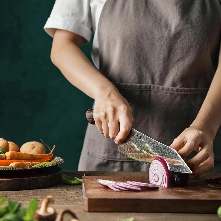Conjunto de Facas de Chef 5 Peças em Aço Damasco de 73 Camadas com Cabo G10 - Forja Fogo&Faca