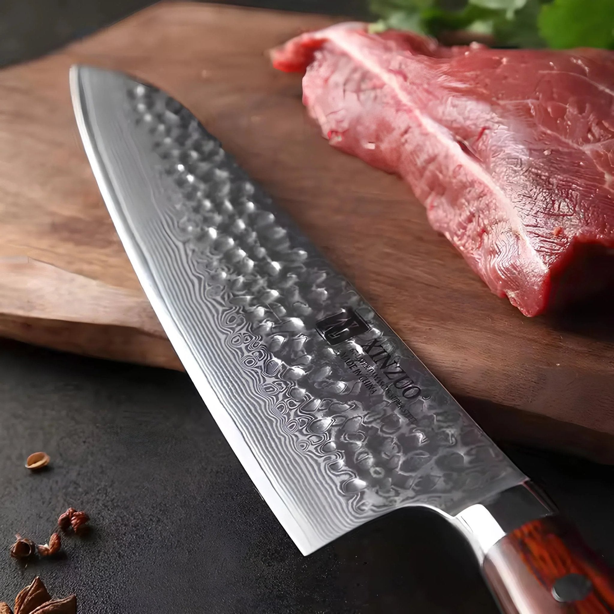 Faca de Chef 8.5" em Aço Damasco com Cabo em Jacarandá - Forja Fogo&Faca