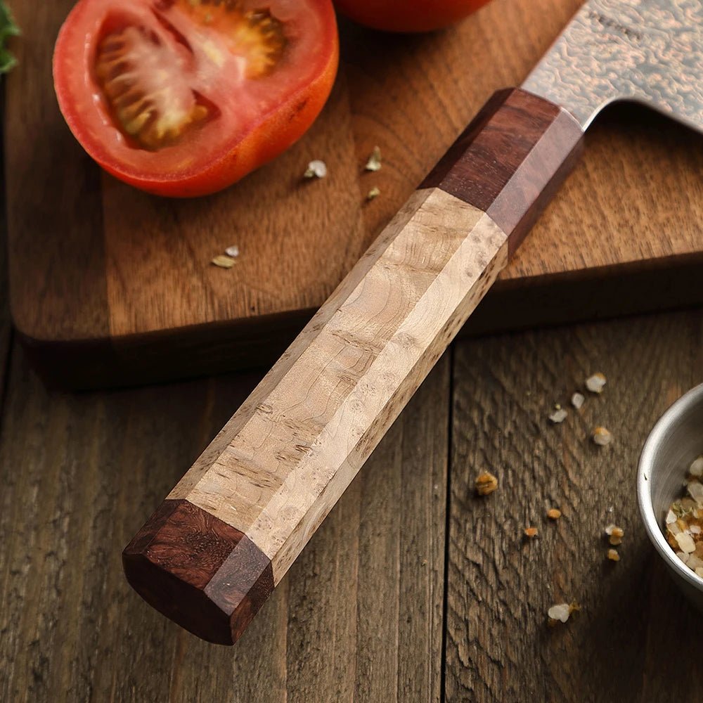Faca de Chef Profissional 8.3” em Aço Damasco Tricolor de 37 Camadas - Forja Fogo&Faca