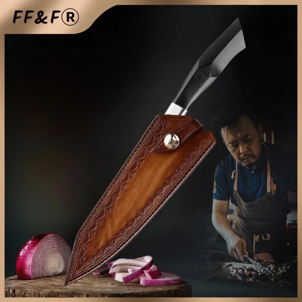 Faca de Chef Profissional 8,5″ em Aço Damasco com Cabo G10 - Forja Fogo&Faca