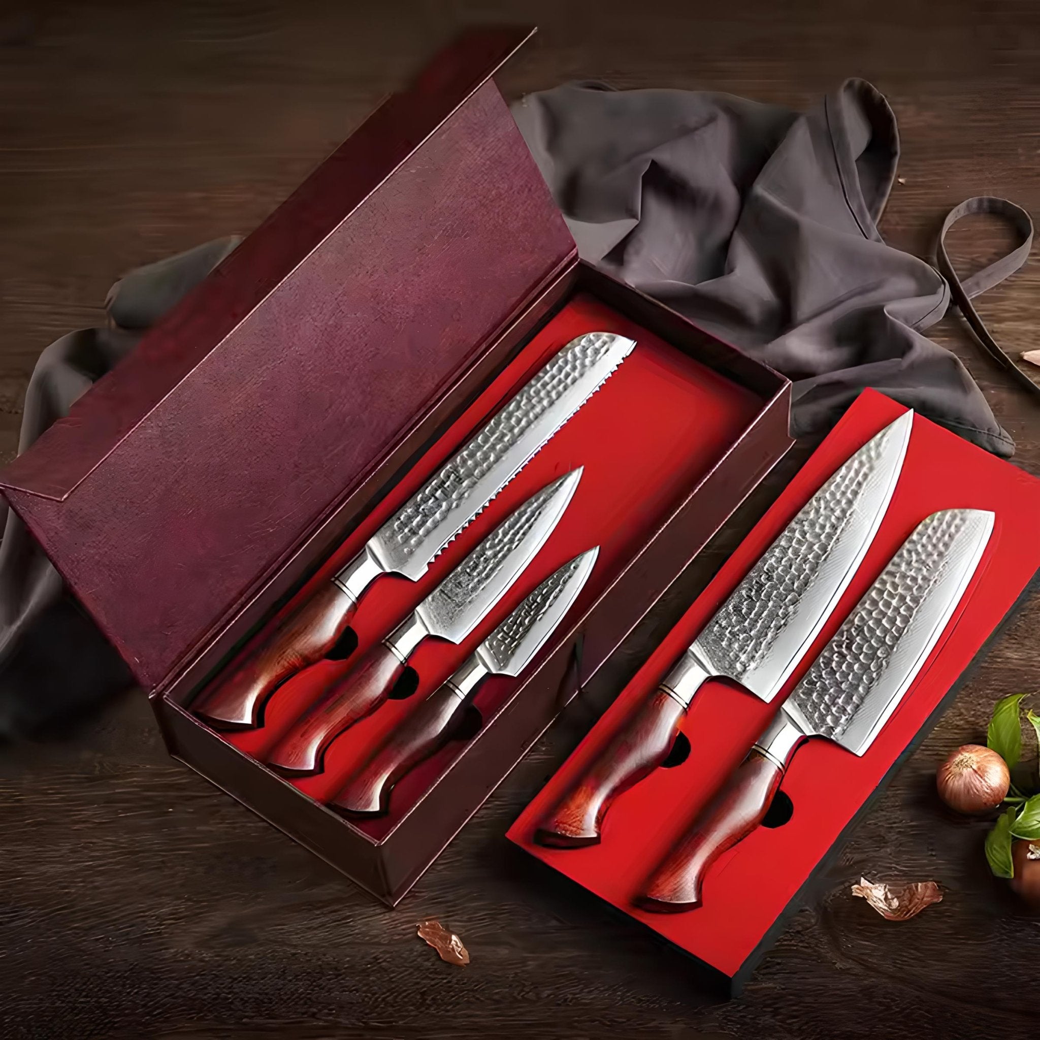 Conjunto de Facas 5 Peças Master Series em Aço Damasco - Forja Fogo&Faca