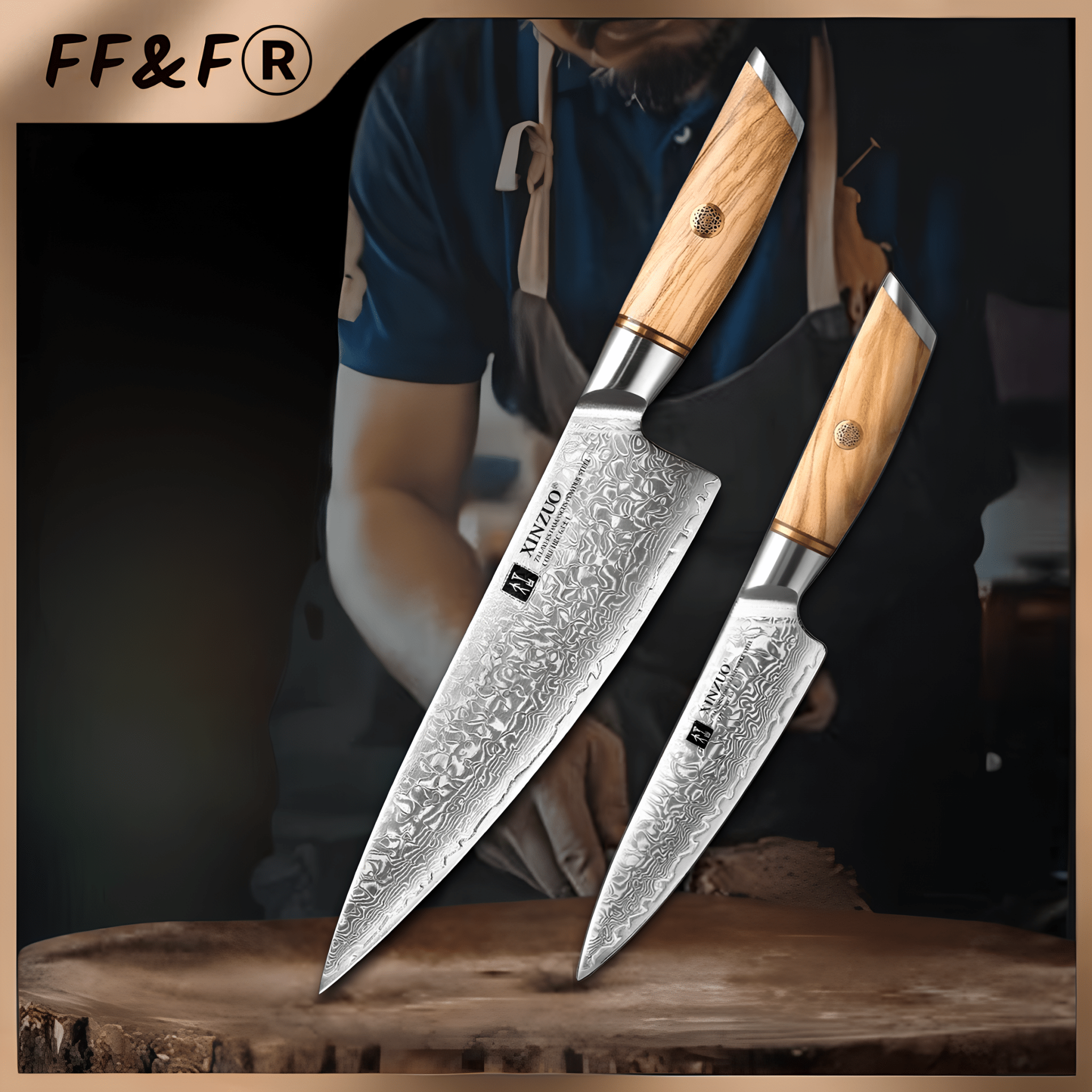 Conjunto de Facas de Cozinha 2 Peças em Aço Damasco Série Lan Master - Forja Fogo&Faca