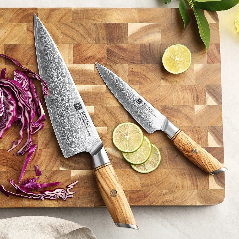 Conjunto de Facas de Cozinha 2 Peças em Aço Damasco Série Lan Master - Forja Fogo&Faca