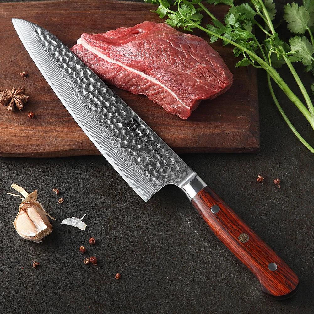Faca de Chef 8.5" em Aço Damasco com Cabo em Jacarandá - Forja Fogo&Faca